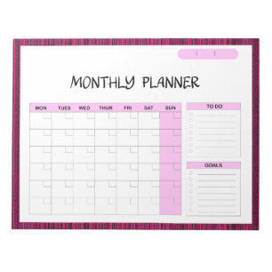 Bloc De Notas Elegante planificador del calendario mensual en bl