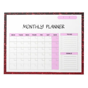 Bloc De Notas Elegante planificador del calendario mensual en bl