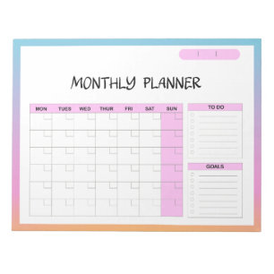 Bloc De Notas Elegante planificador del calendario mensual en bl