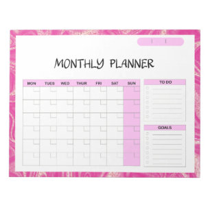 Bloc De Notas Elegante planificador del calendario mensual en bl