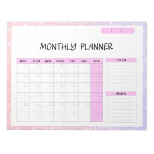 Bloc De Notas Elegante planificador del calendario mensual en bl