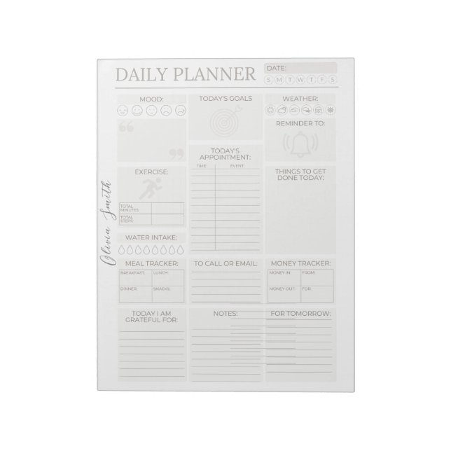 Bloc De Notas Elegante Planner Diario Personalizado Gris (Lado Izquierdo)