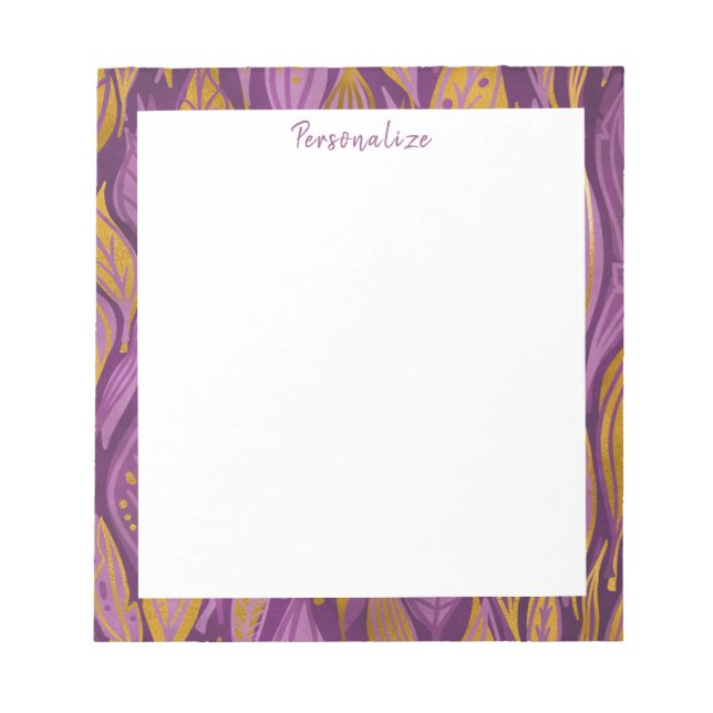 Bloc De Notas Elegante Plum Purple Gold Abstract Foliage (Frente)