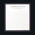 Bloc De Notas Elegante profesional<br><div class="desc">Un cuaderno profesional con un diseño sencillo y moderno. Nombre personalizado y rol de posición de título y texto de empresa o personalizado presentado en un simple fondo blanco enmarcado en morado con acentos dorados. Personalice el uso de los campos proporcionados o utilice el botón "mensaje" para ponerse en contacto...</div>