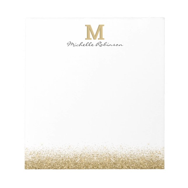 Bloc De Notas Elegante Purpurina dorado Monograma Notepad (Frente)