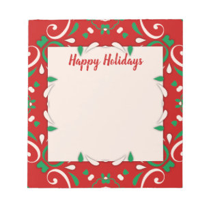 Bloc De Notas Elegante Red Green White Xmas Border Felices Fiest