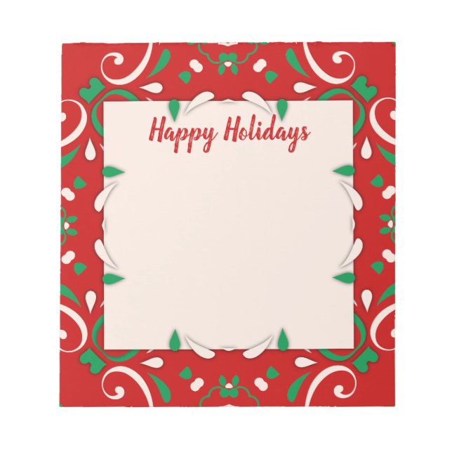 Bloc De Notas Elegante Red Green White Xmas Border Felices Fiest (Frente)