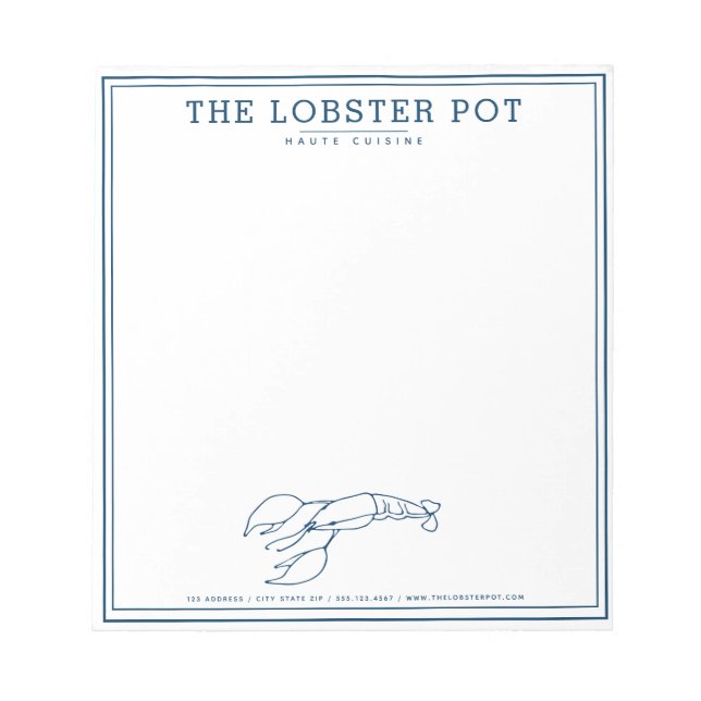 Bloc De Notas Elegante Restaurante De Lobster Azul Índigo / Mari (Frente)