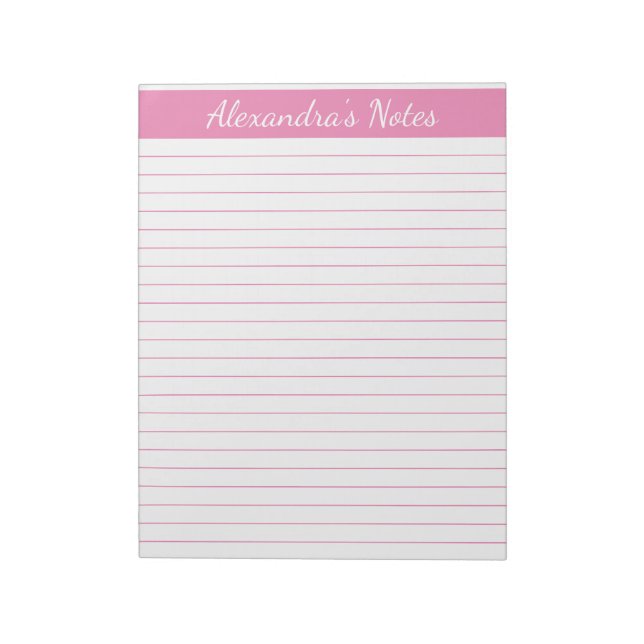 Bloc De Notas Elegante Rosa 8.5x11 Tamaño de letra personalizado (Lado Izquierdo)