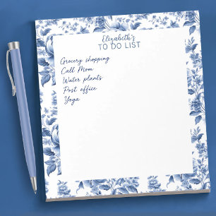 Bloc De Notas Elegante Rosa Floral Vintage Azul Blanco