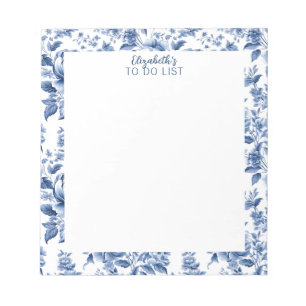 Bloc De Notas Elegante Rosa Floral Vintage Azul Blanco
