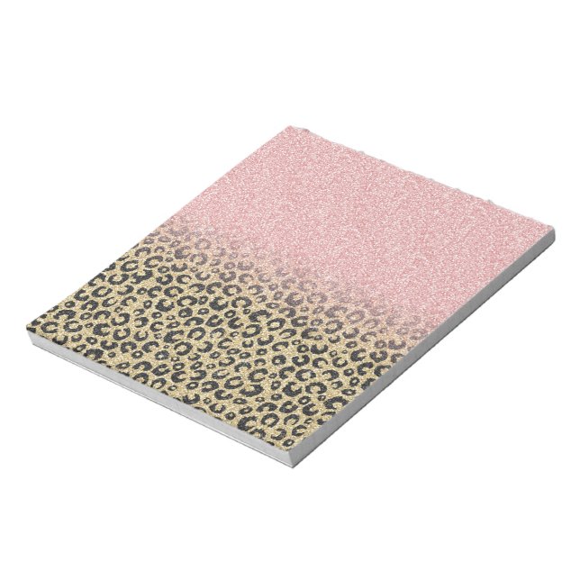 Bloc De Notas Elegante Rosa Purpurina dorado Leopardo negro (Lado Izquierdo)