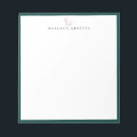 Bloc De Notas Elegante Rosa Rama Botánica Oro Marco Verde azulad<br><div class="desc">Elegante logotipo de ramas botánicas de arte de línea dorada rosa con marco verde azulado oscuro,  personalizado con nombre,  bloc de notas. Se pueden personalizar el estilo y el color del tipo de letra del texto.</div>