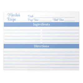 Bloc De Notas Elegante Script Azul Claro 8.5x11 Recetas