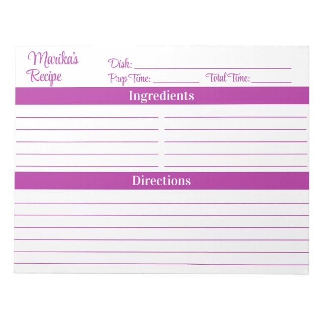 Bloc De Notas Elegante Script Rosa Oscuro 8.5x11 Recetas (Frente)