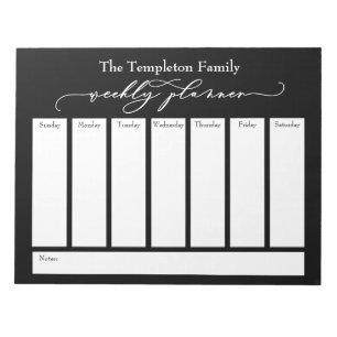 Bloc De Notas Elegante Script Simple Weekly Planner, Negra Negra