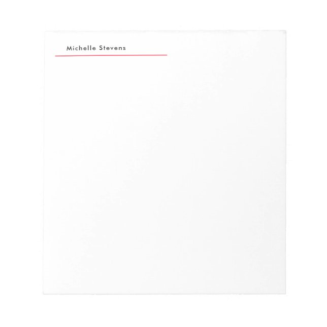 Bloc De Notas Elegante Simple Plano Negro & Blanco Rojo Minimali (Frente)
