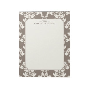Bloc De Notas Elegante Taupe Damask Letra tamaño Stationery Pad