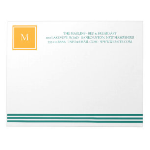 Bloc De Notas Elegante Verde azulado Blues White Striped Monogra