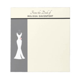 Bloc De Notas Elegante vestido blanco sobre gris - Diseño sencil