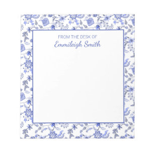 Bloc De Notas Elegante Vintage Blue Floral White De La Oficina D