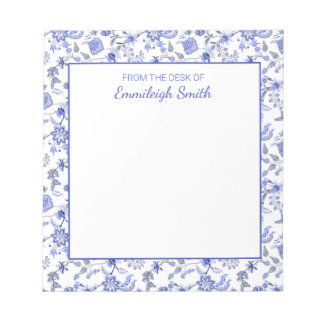 Bloc De Notas Elegante Vintage Blue Floral White De La Oficina D