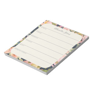 Bloc De Notas Elegante Vintage Floral Personalizado Planner Sema
