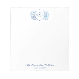 Bloc De Notas Elegantes Damas Ginger Jar Monograma Azul Y Blanco