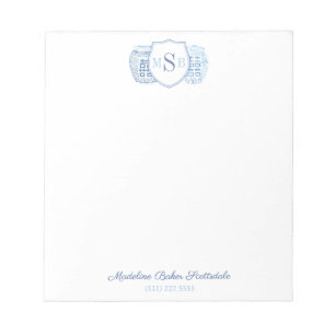 Bloc De Notas Elegantes Damas Ginger Jar Monograma Azul Y Blanco