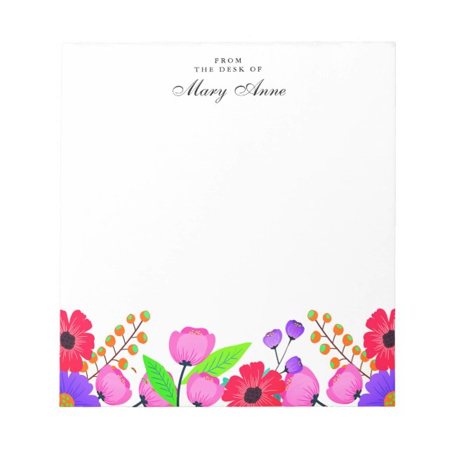Bloc De Notas Elegantes flores rosadas y moradas personalizadas (Frente)
