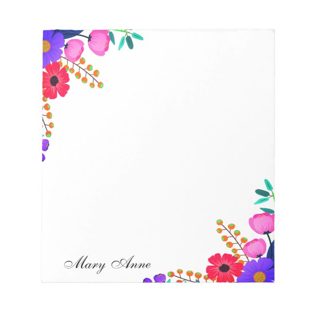 Bloc De Notas Elegantes flores rosadas y moradas personalizadas (Frente)