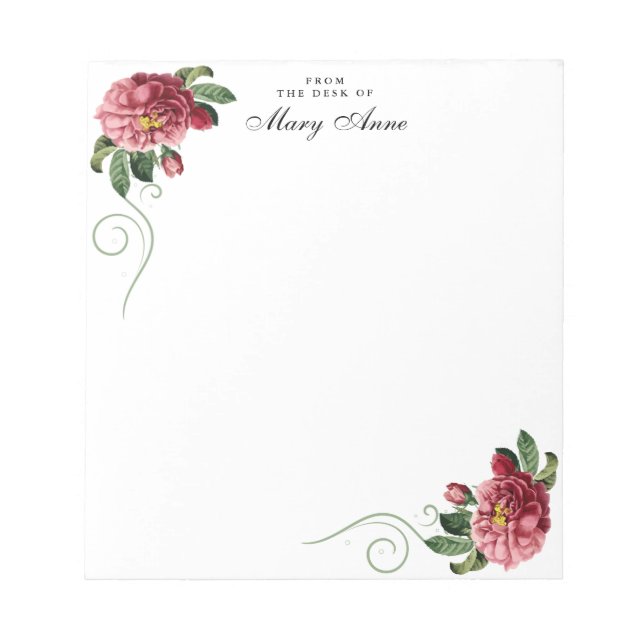 Bloc De Notas Elegantes flores rosas Rubor personalizadas (Frente)