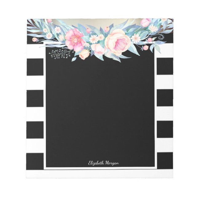 Bloc De Notas Elegantes franjas, flores... personalizadas (Frente)