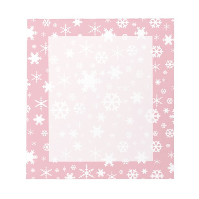 Bloc De Notas Elegantes Navidades de copos de nieve patrón rosa  (Frente)