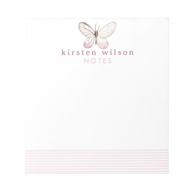 Bloc De Notas Elegantes rayas Rubor y mariposa - Personalizadas (Frente)