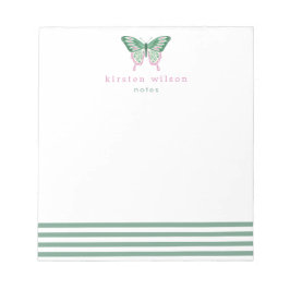 Bloc De Notas Elegantes rayas verdes y mariposa - Personalizadas