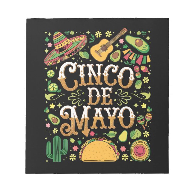 Bloc De Notas Elementos Divertidos de Fiesta para Cinco De Mayo (Frente)