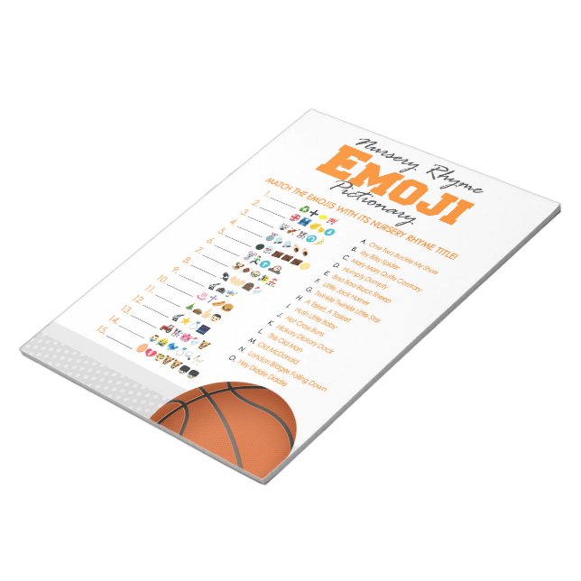 Bloc De Notas Emoji Nursery Rhyme Baloncesto Baby Shower Juego (Lado Derecho)