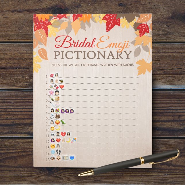 Bloc De Notas Emoji Pictionary Fall Bridal Shower Game Pack (Fall Bridal Emoji Pictionary Bridal Shower Party Game. Comes in a pack of 40 easy tear away games!)