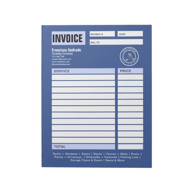 Bloc De Notas Empresa de limpieza | Servicio de limpieza con log (Lado Izquierdo)