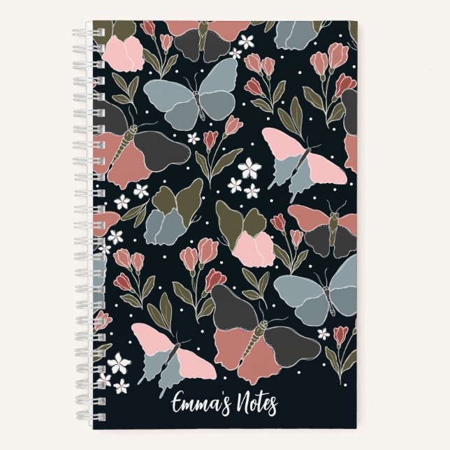 bloc de notas en espiral de mariposa azul | Diario (Anverso)