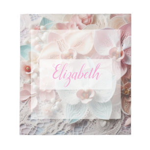 Bloc De Notas Encaje de monograma floral rosa flores de orquídea