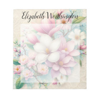 Bloc De Notas Encaje de monograma floral rosa magnolia flor púrp
