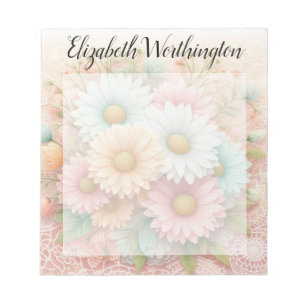 Bloc De Notas Encaje de monograma floral rosas margaritas blanca