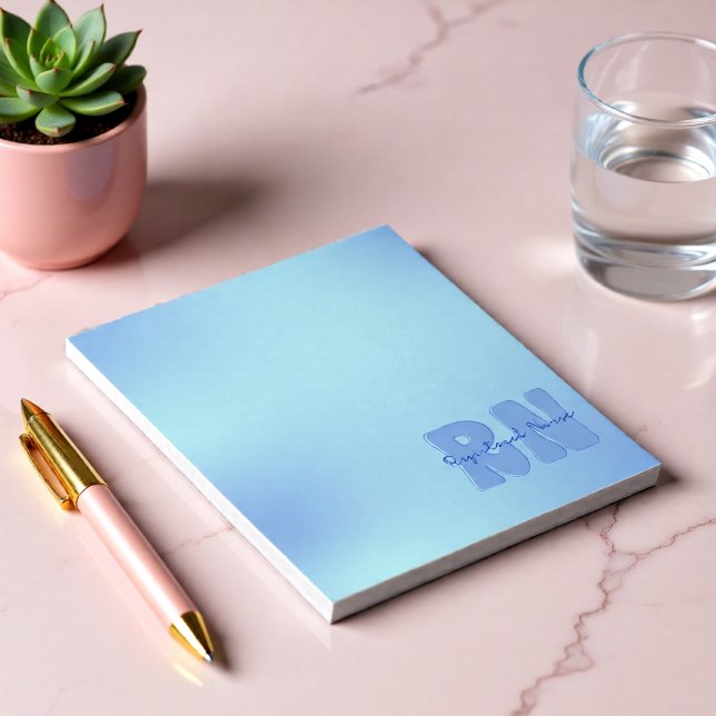 Bloc De Notas Enfermera con registro azul (Registered Nurse RN Minimal Embossed-Style Blue Notepad)