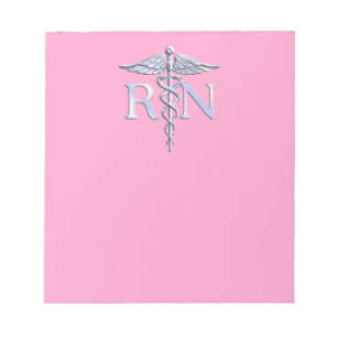 Bloc De Notas Enfermera inscrita Plata Caduceus Decoración rosa