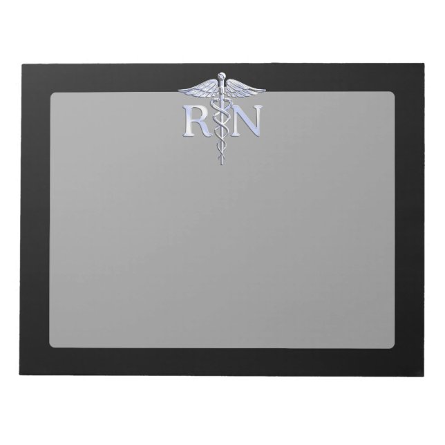 Bloc De Notas Enfermera inscrita RN Caduceus Snakes Solid Black (Frente)
