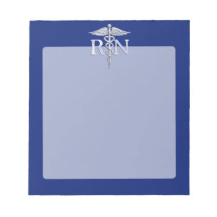 Bloc De Notas Enfermera inscrita RN Silver Caduceus en azul mari
