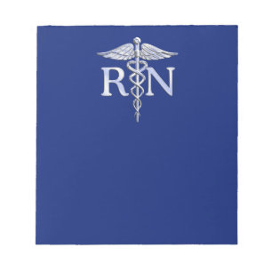 Bloc De Notas Enfermera inscrita RN Silver Caduceus Navy Blue de