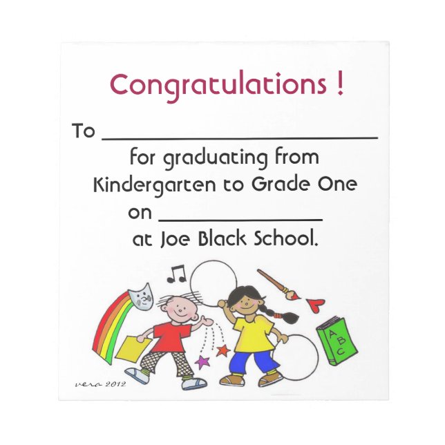 Bloc De Notas ¡Enhorabuena! Graduación de jardines de infancia (Frente)